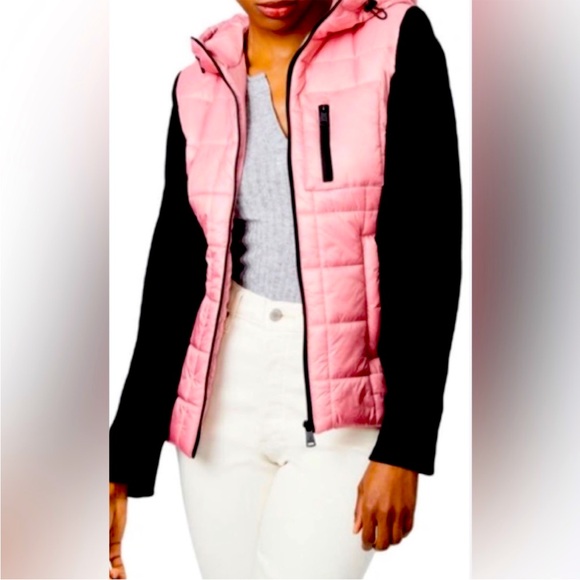 BNWOT Bernardo Pink and Black Colorblock EcoPlume Hooded Sport Jacket - Picture 2 of 11